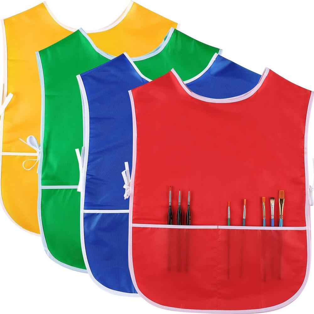 4 Pieces Art Smock for Kids Waterproof Artist Painting Apron Bulk for